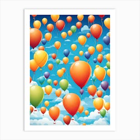 Colorful Balloons In The Sky, balloons,  simple art, balloons festival, vector art, digital art, colorful,  Art Print