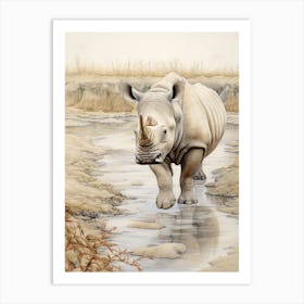 Rhino In The Landscape Illustration 2 Art Print