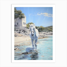 A Horse Oil Painting In Cala Macarella, Spain, Portrait 2 Art Print