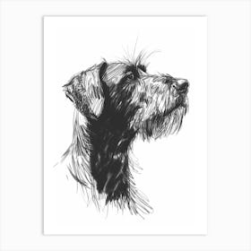 German Wirehaired Pointer Dog Charcoal Line 1 Art Print
