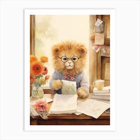 Collecting Stamps Watercolour Lion Art Painting 1 Art Print