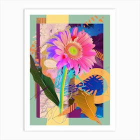 Gerbera Daisy 3 Neon Flower Collage Art Print