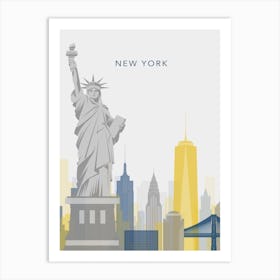 Yellow And Blue New York Skyline Art Print