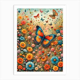 Colourful Butterflies and Flowers Art Print