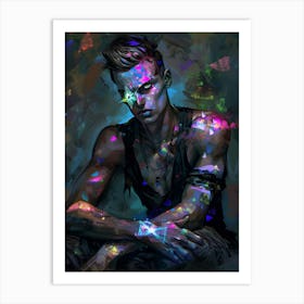 Man With Neon Lights Art Print