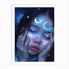 Asian Girl With Moon And Stars Art Print