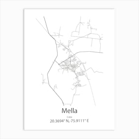 Mella,Cuba Minimalist Map Art Print