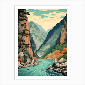 Sounkyo Gorge In Hokkaido, Ukiyo E Drawing 3 Art Print