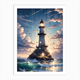 A Lighthouse In The Middle Of The Ocean 4 Art Print