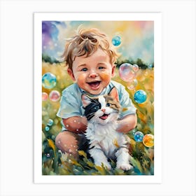 Young Child And Kitten Art Print