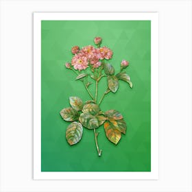 Vintage Pink Rosebush Botanical Art on Classic Green n.1066 Art Print