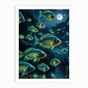 Fishes At Night Art Print