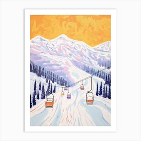 Whistler Blackcomb   British Columbia, Canada, Ski Resort Pastel Colours Illustration 3 Art Print