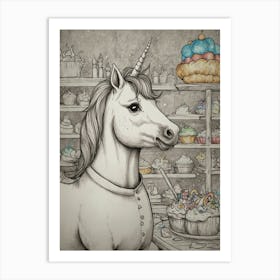 Unicorn In A Bakery Art Print