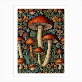 Mushrooms And Flowers Style William Morris Art Print