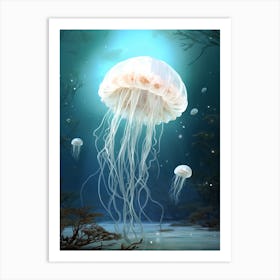 Mauve Stinger Jellyfish Neon Illustration 13 Art Print