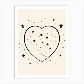 Cute Star Heart Beige & Black Art Print