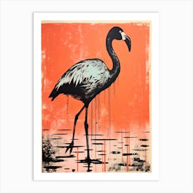 Flamingo, Woodblock Animal  Drawing 3 Art Print