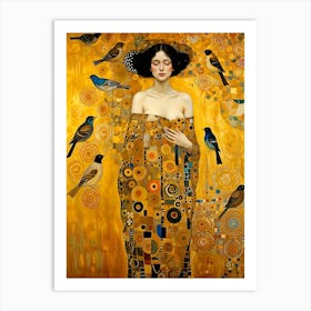 Lady With Birds By Gustav Klimt Art Print