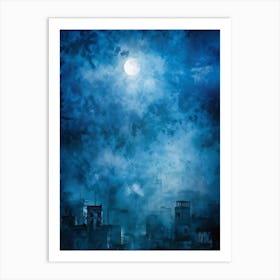 Abstract Grunge Pattern Backlit By A Luminous Moon Cutting Through A Foggy Night Sky Texture Palpa Art Print