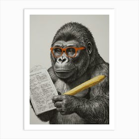 Gorilla Reading A Newspaper Art Print