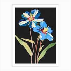 Neon Flowers On Black Forget Me Not 3 Art Print