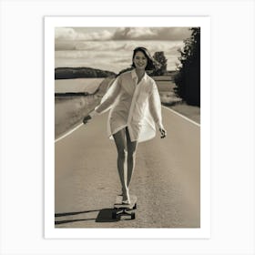 Skateboarder On The Road Art Print