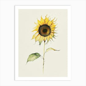 Sunflower Leaf Minimalist Watercolour Art Print
