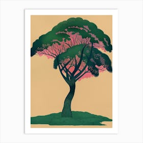 Acacia Tree Colourful Illustration 3 Art Print