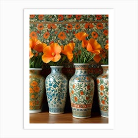 William Morris Four Vases With Orange Flowers Art Print