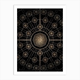 Geometric Glyph Radial Array in Glitter Gold on Black n.0036 Art Print