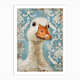 Duck In Blue Damask Art Print