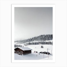 Kronplatz, Italy Black And White Skiing Poster Art Print