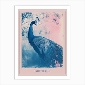 Peacock By The Tree Cyanotype Inspired Poster Art Print