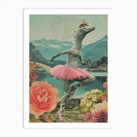 Dinosaur In A Tutu Retro Collage 2 Art Print