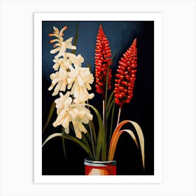 Bouquet Of Red Hot Poker Flowers, Autumn Fall Florals Painting 0 Art Print