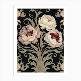 Peonies On Black Background Art Print