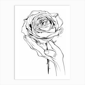 Rose In Hand Line Drawing 2 Art Print
