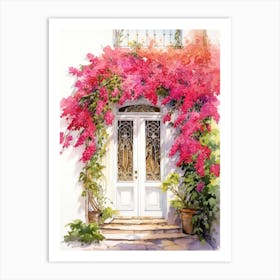 Cannes, France   Mediterranean Doors Watercolour Painting 1 Art Print