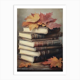 Autumn Leaves On Stack Books Art Print