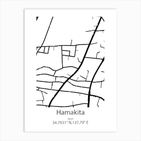 Hamakita,Japan Minimalist Map Art Print