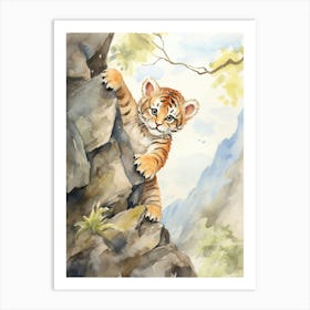 Tiger Illustration Rock Climbing Watercolour 4 Art Print