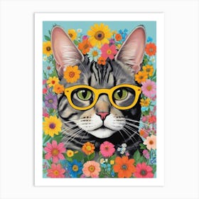 Cat In Flowers 9 Art Print