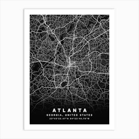 Atlanta Georgia USA Black Map Art Print