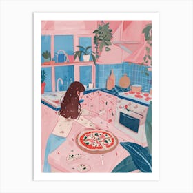 Girl Making A Pizza Lo Fi Kawaii Illustration 3 Art Print