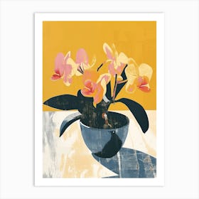 Orchid Flowers On A Table   Contemporary Illustration 3 Art Print