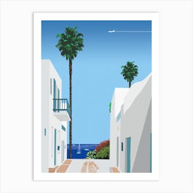 Santorini, Greece — City Pop art, retrowave/vaporwave poster, 80s, aesthetic poster Art Print