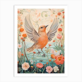 European Robin 2 Detailed Bird Painting Art Print