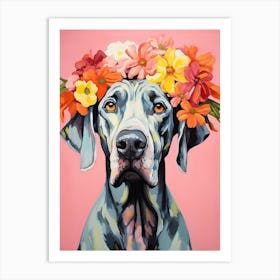 Great Dane Portrait With A Flower Crown, Matisse Painting Style 3 Art Print
