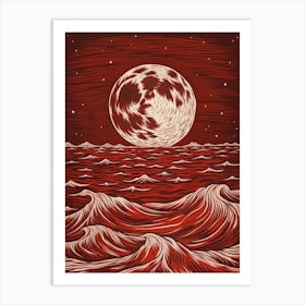 Moon and Ocean Waves 2 Art Print